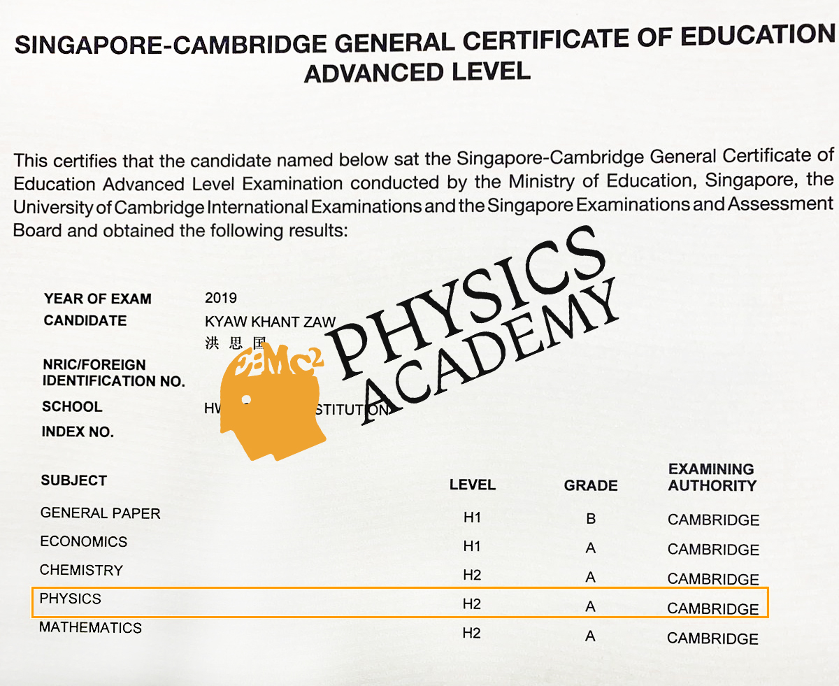 A Level Physics Tuition Singapore 2019 Results 1