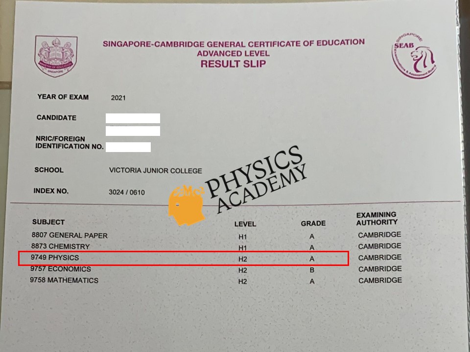 A Level Physics Tuition Singapore 2021 Results 2