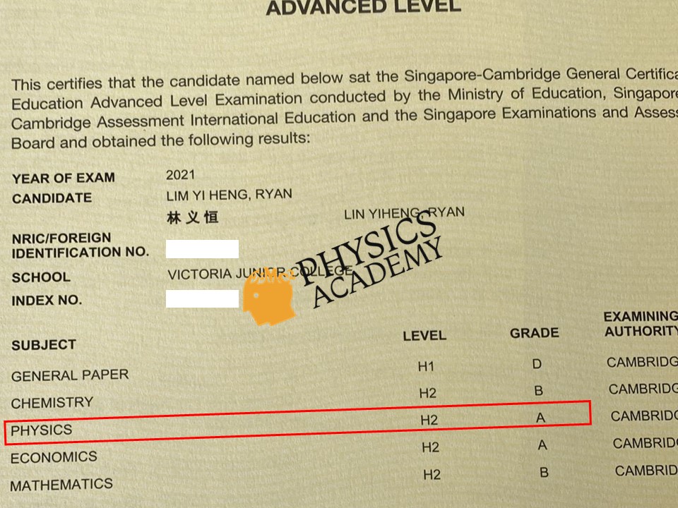 A Level Physics Tuition Singapore 2021 Results 4