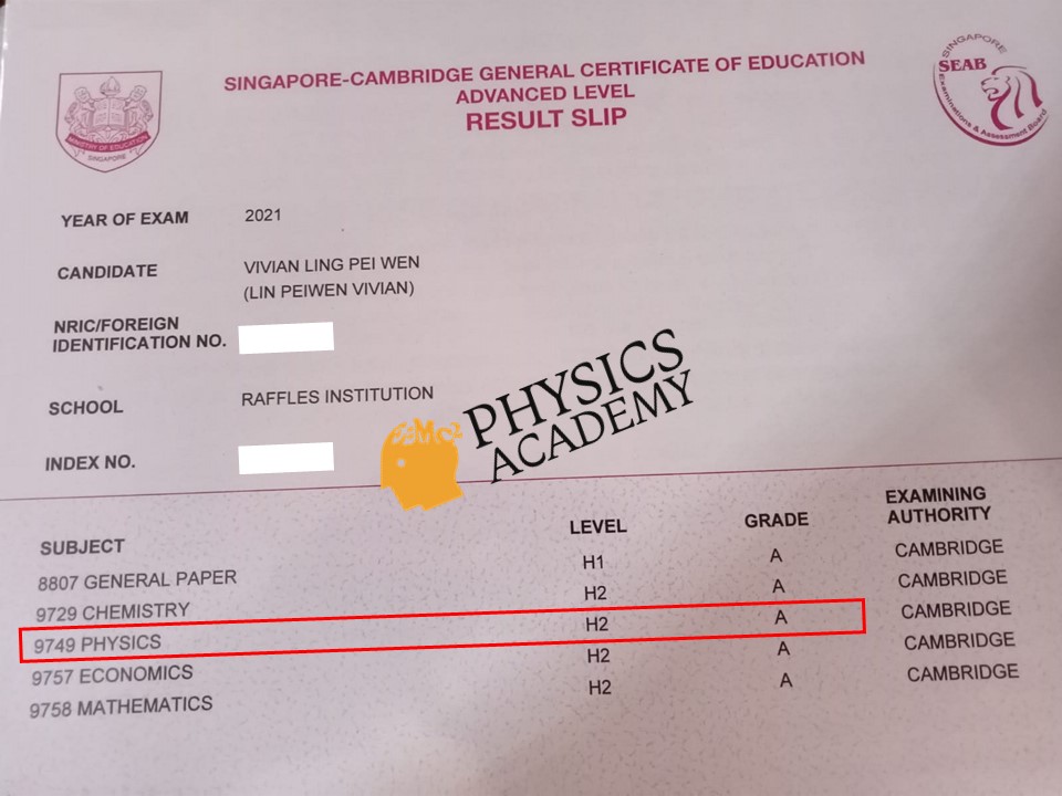 A Level Physics Tuition Singapore 2021 Results 5