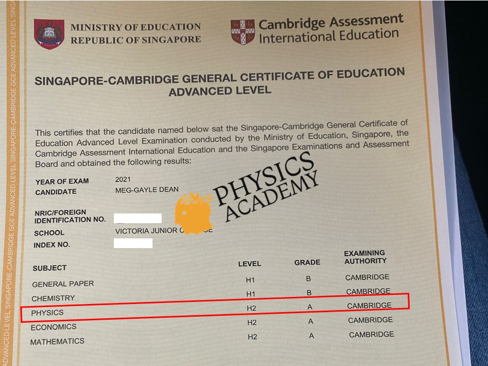 A Level Physics Tuition Singapore 2021 Results 7