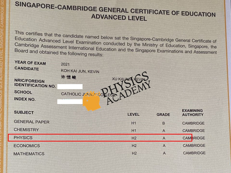 A Level Physics Tuition Singapore 2021 Results 8