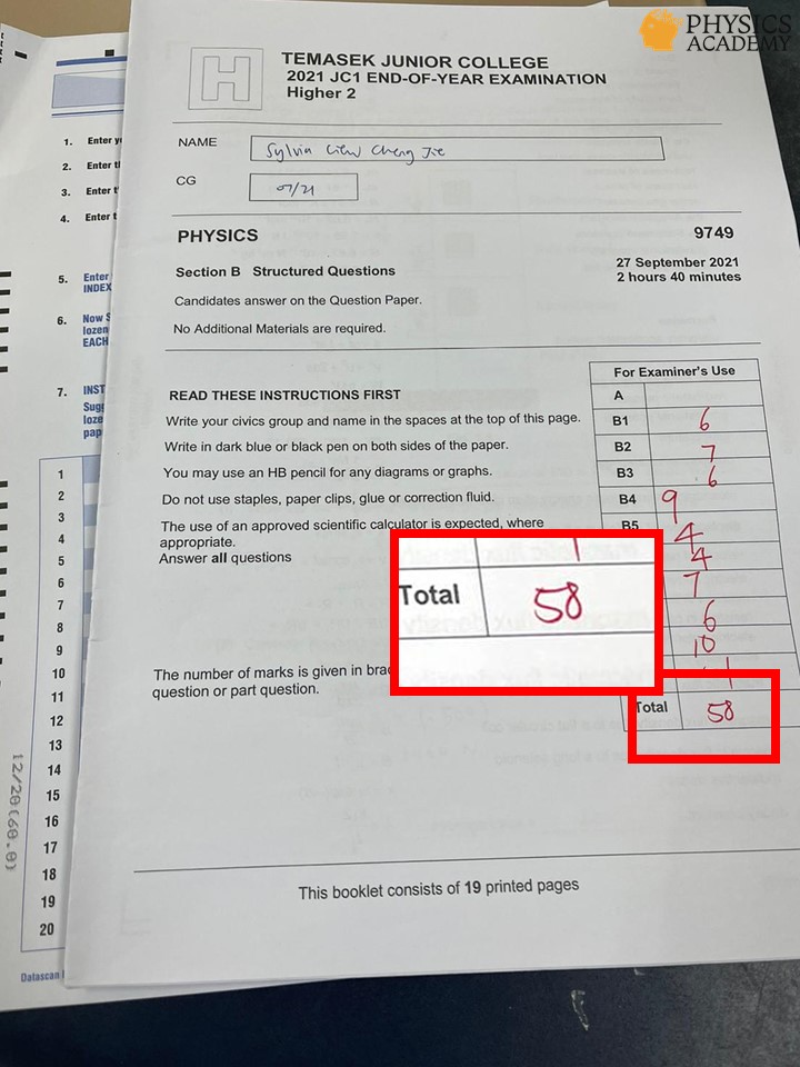A Level Physics Tuition Singapore Results 1