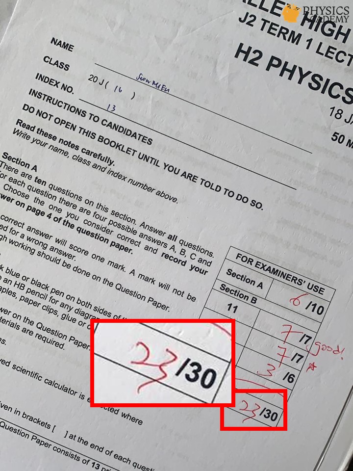 A Level Physics Tuition Singapore Results 2