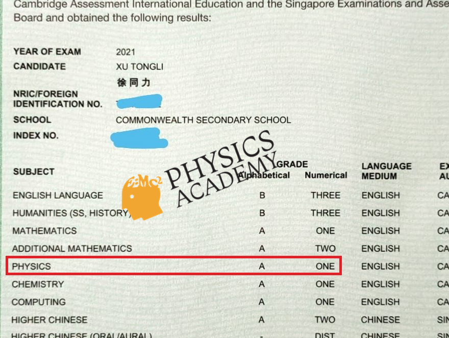 O Level Physics Tuition Singapore 2021 Results 5