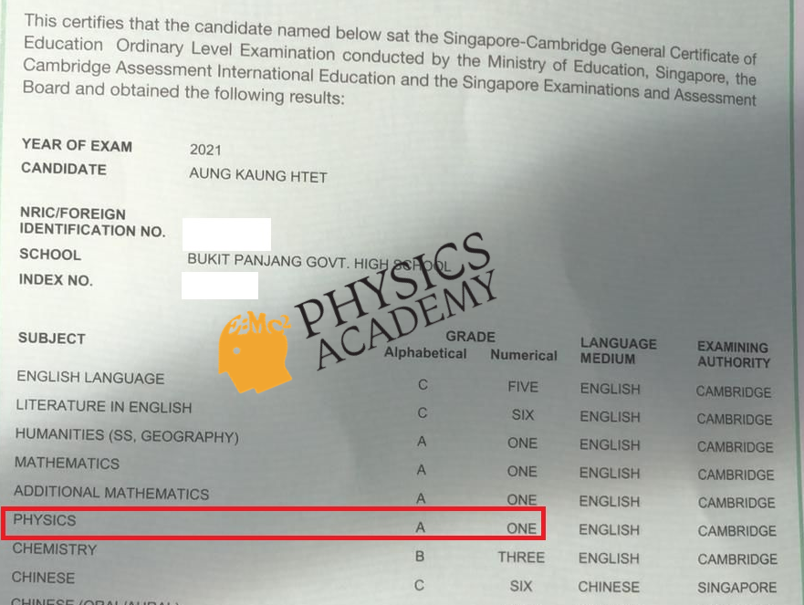 O Level Physics Tuition Singapore 2021 Results 6