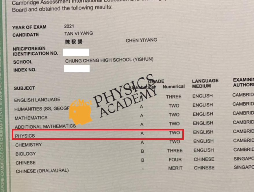 O Level Physics Tuition Singapore 2021 Results