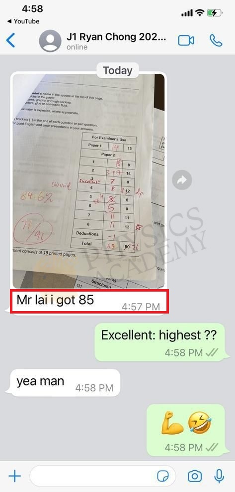 Singapore O Level Physics Tuition Testimonial 10