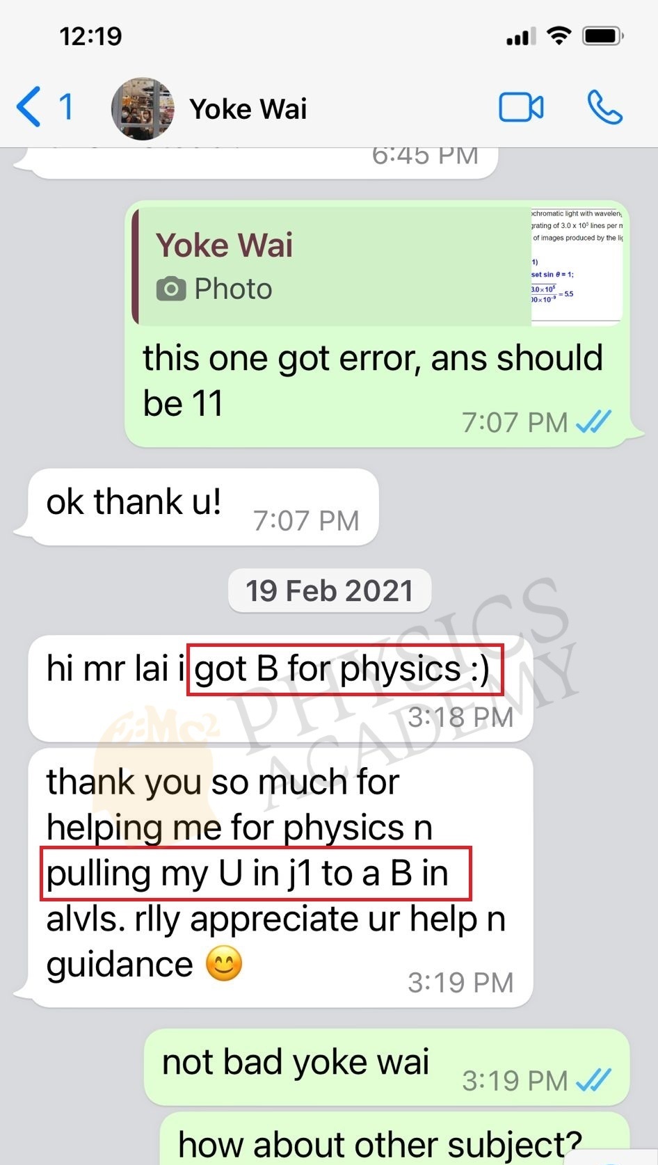 Singapore A Level Physics Tuition Testimonial 2