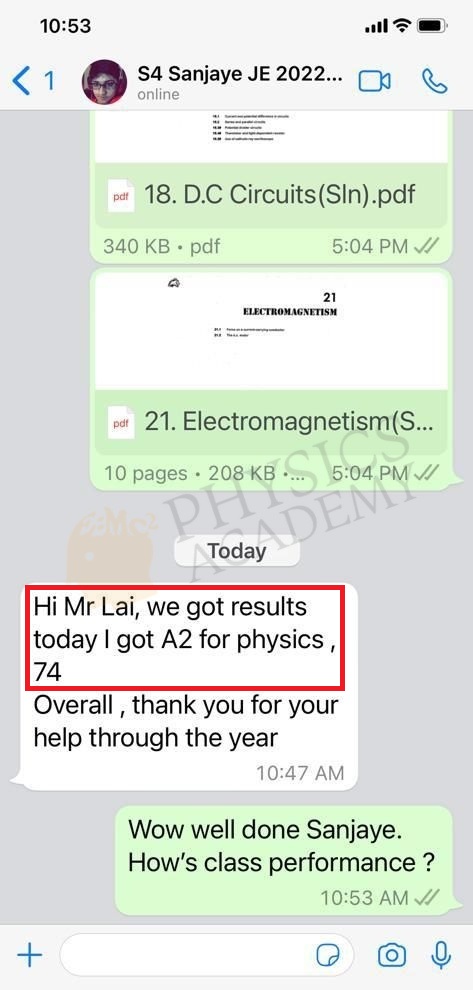 Singapore O Level Physics Tuition Testimonial