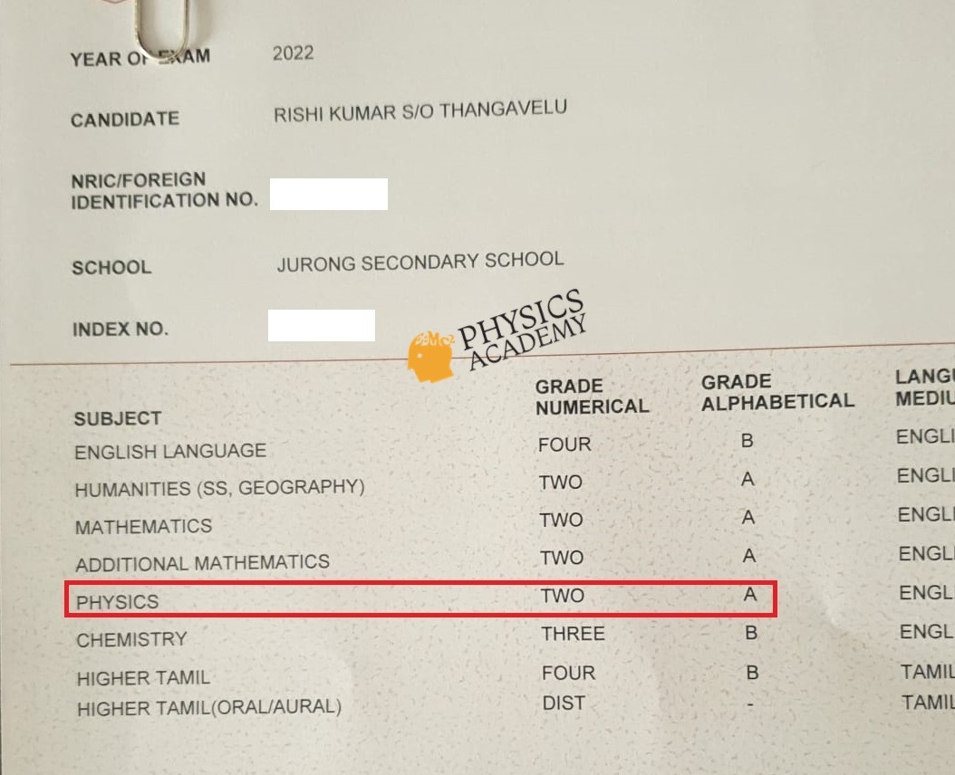 A Level Physics Tuition Singapore 2021 Results 9