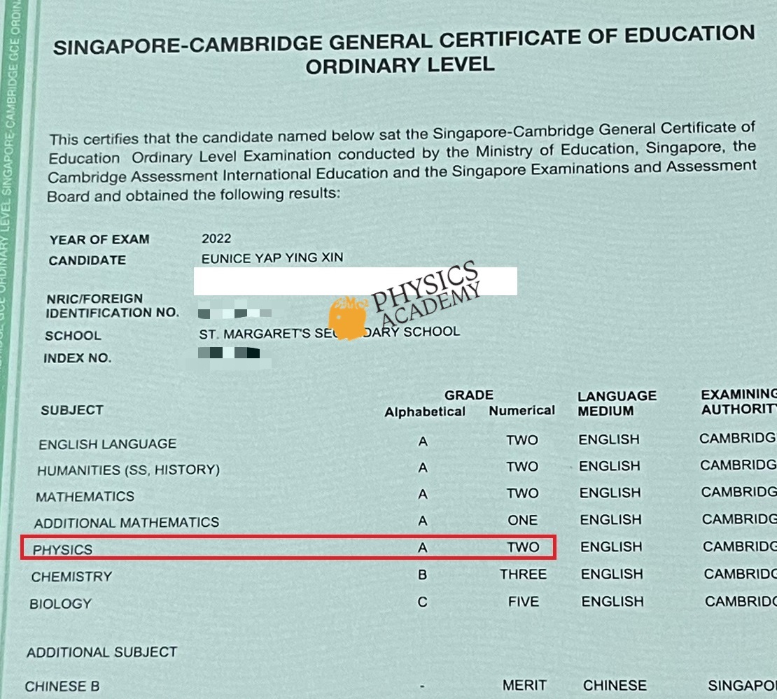 A Level Physics Tuition Singapore 2021 Results 10