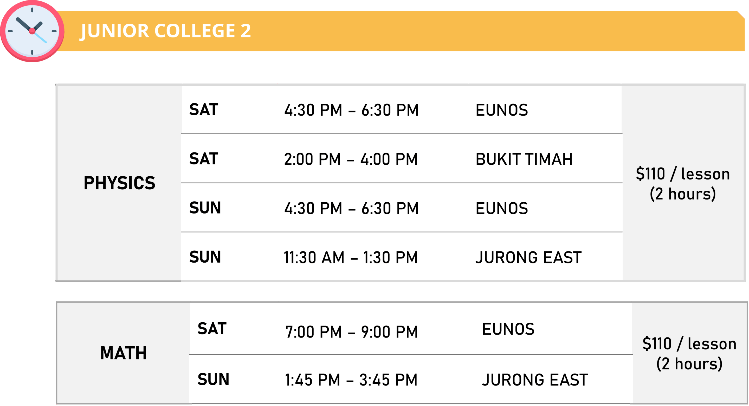 Physics Academy 2024 JC2 Class Schedudle